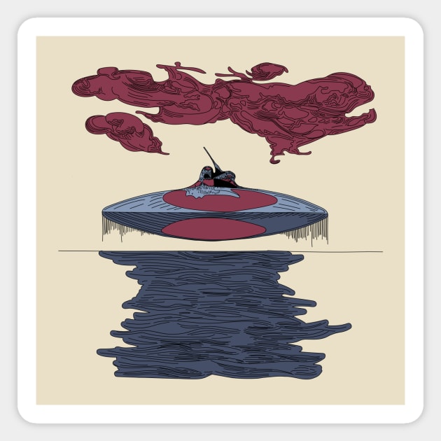 1970s Sci-Fi Spaceship Flying Over Water Sticker by Graograman